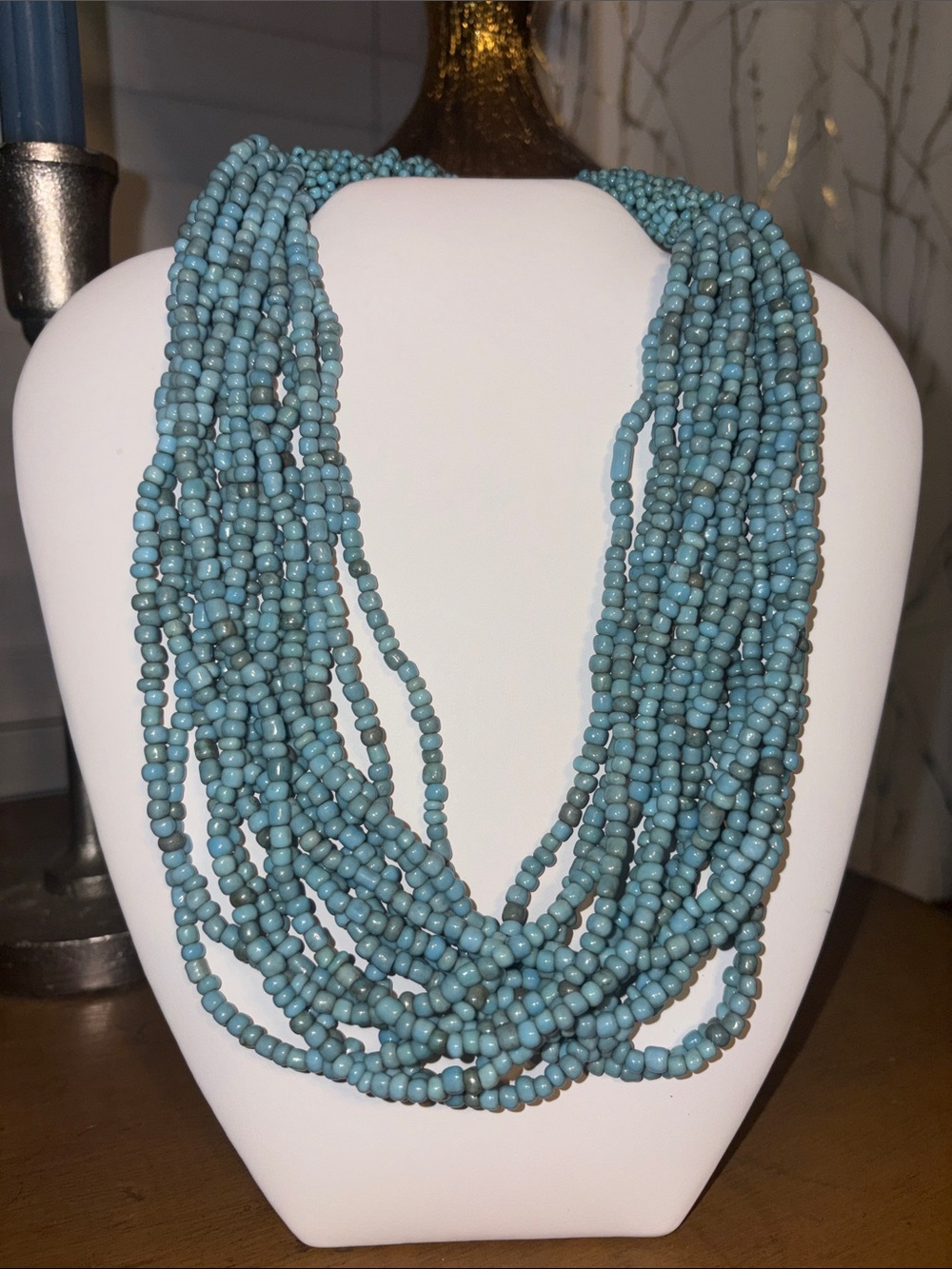Turquoise Multi-Strand Seed Bead Necklace - Women Jewelry